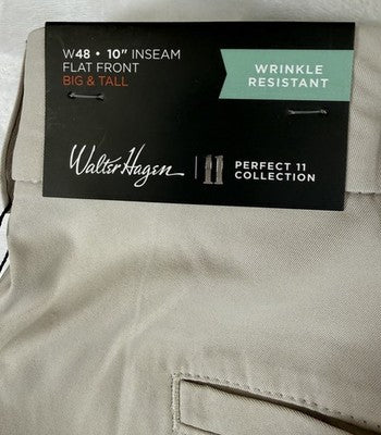 Walter Hagen Golf Shorts 48 Tan Beige Flat Front 10” Mens New NWT