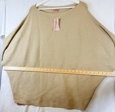 Philosophy Sweater 3X Womens Beige Gold Batwing Boat Neck Metallic Tops New
