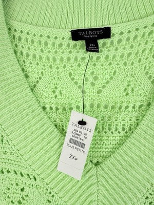 Talbots Plus Size Sweater 2X Petite Women Green 100% Cotton Sleeveless VNeck NWT