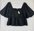 Old Navy XL Top Puff Sleeve Ruched Smocked Babydoll Swing Blouse Women Black New