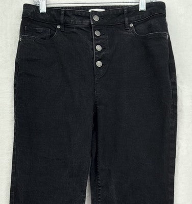 Ann Taylor Loft Jeans 10 Curvy High Rise Straight Leg Button Fly Black Denim Won