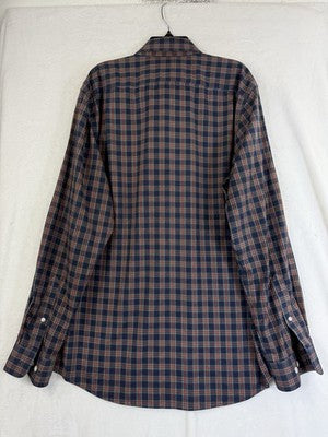 LL Bean Slightly Fitted Shirt Medium Blue Plaid Mens 100% Cotton Button Up Down