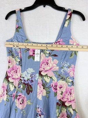 Gap Maxi Dress XS Petite Linen Blend Square Neck Blue Pink Floral Sleeveless New
