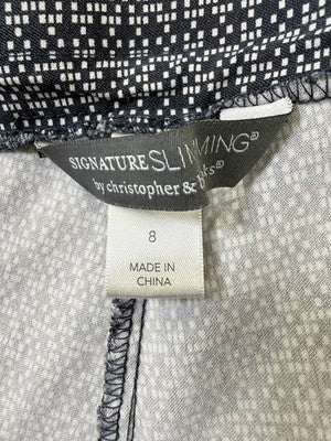 Christopher Banks Signature Slimming Pants 8 Knit Pull On Blue Print Womens