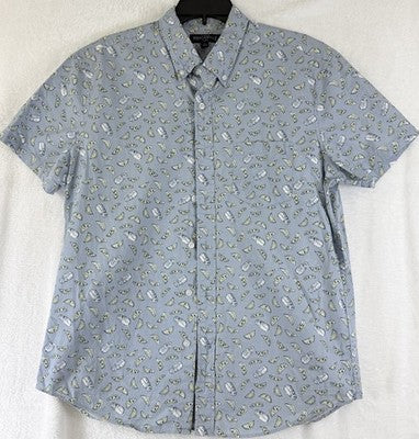 J Crew Shirt Large Mens Button Down Short Sleeve Blue Margarita Print Mercantile