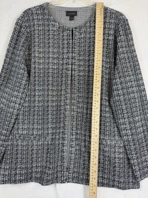 J Jill Wearever Cardigan Large Black White Knit Long Sleeve Womens