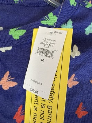Gap Kids Organic Cotton PJ Set 10 Girls Long Sleeve Pants Blue Butterfly New