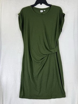 Gap Dress Medium Sleeveless Green Knit Gathered Waist T Shirt Soft Womens