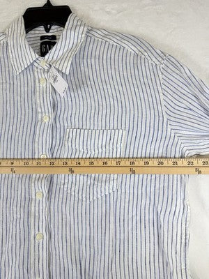 Gap 100% Linen Shirt XS Women Blue Stripe Button Up Long Sleeve Relaxed New