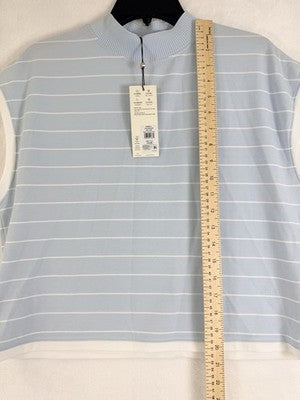 Calia Top Large Crop Mock Neck Knit Blue White Striped New NWT