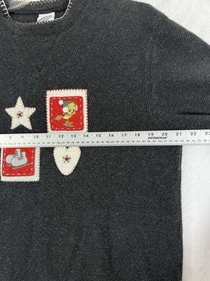 Vintage Warner Bros Sweatshirt Small Holiday Christmas Tweety Bird Gray Womens