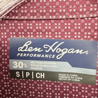 Ben Hogan Performance Polo Small Mens Shirt Sleeve Burgundy Print Golf Shirt New