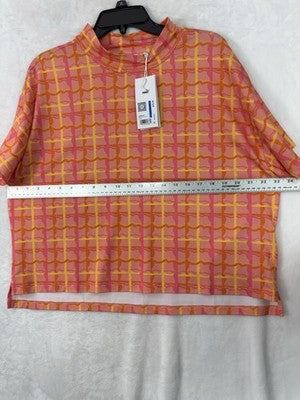 Puma Dani Dazey Top XL Cloudspun Mock Neck Pink Plaid Womens NWT