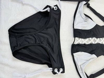 Venus Bikini Set Small Black 6 Halter Top Bottoms Tie Side Swimsuit Womens