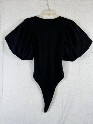 Zara Bodysuit Medium Black Puff Sleeve Top Womens