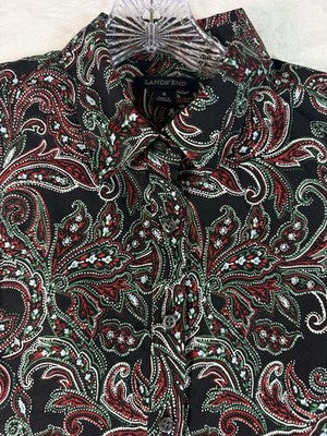 Lands End Womens Tops 6 No Iron Supima Shirt Button Up Long Sleeve Paisley