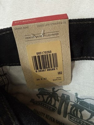 Levis 517 Jeans Boot Cut Mens 36x32 Black Bootcut  New NWT