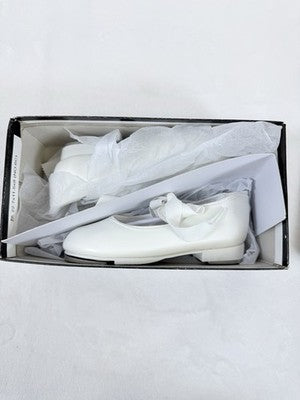Theatrical Footwear Tap Shoes 9.5 Kids Girls White Bow Dancing New