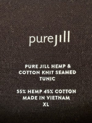 J Jill XL Top Pure Jill Hemp Cotton Knit Seamed Tunic Brown 3/4 Sleeve Womens