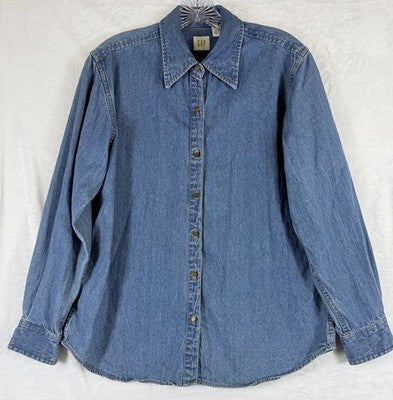 Vintage Gap Denim Shirt Womens Small 90s Blue Long Sleeve Jean Metal Buttons
