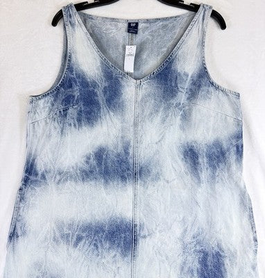 Gap UltraSoft Denim Mini Dress Large Womens Sleeveless Jean Blue Cloud Wash New