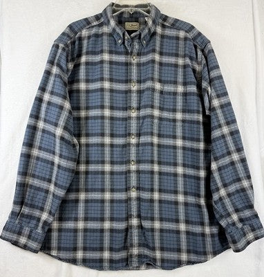 LL Bean Flannel Shirt XL Mens Blue Plaid Long Sleeve Button Down