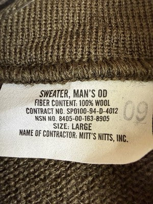 US Army Sweater Large Wool Green Men Henley Pullover Jeep Mechanic Vintage 90s