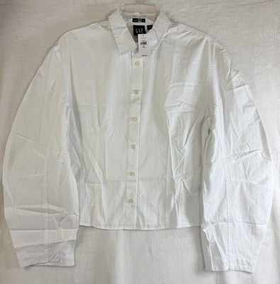 Gap Barrel Sleeve Crop Shirt Small Tall Women White Long Sleeve Top Button New