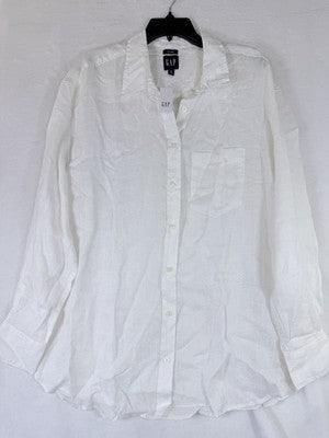 Gap 100% Linen Shirt XL Tall Womens Off White Button Up Top Long Sleeve New NWT