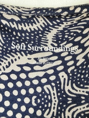 Soft Surroundings XL Dress Juliette Jersey Knit Maxi Navy Blue Beige Womens