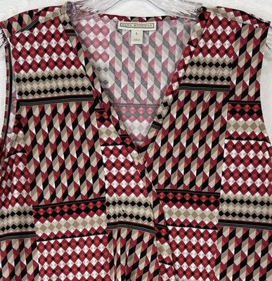 Dana Buchman Top Large Sleeveless Blouse Red Print Womens Polyester Stretch