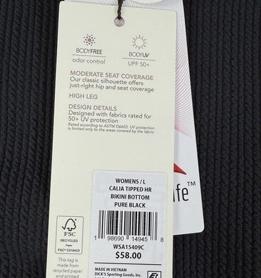 Calia Swim Bottom Large Black High Rise Tipped Womens Tankini Swimwear New NWT