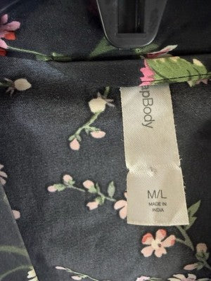 Gap Body Satin Robe Medium Large Womens Black Floral Short Belt