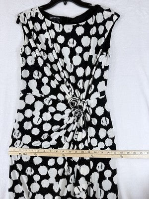 Jones New York Dress 6 Sleeveless Black White Floral Knee Length Polka Dot Women