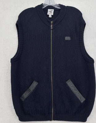 Bonz Sweater Vest Large Mens 100% Alpaca Full Zip Sleeveless Cardigan Navy Blue