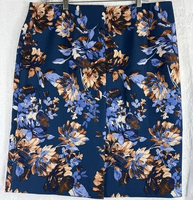 Talbots Skirt 16 Women Blue Floral Pencil Knee Length