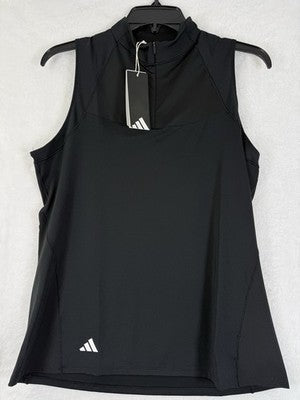 Adidas Women Medium Golf Polo Ultimate 365 1/4 Zip Mock Sleeveless Top Black New