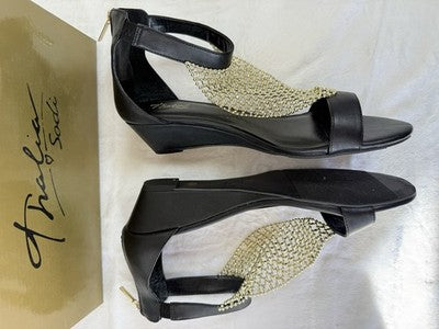 Thalia Sodi Sandals 11 Womens Wedge Black Rhinestones Ankle Strap Glam Shoes