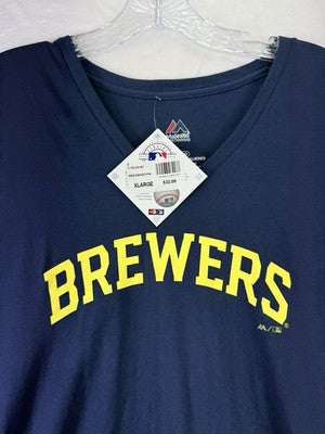 Milwaukee Brewers Christian Yelich 22 Shirt XL Womens Navy Blue Majestic New NWT