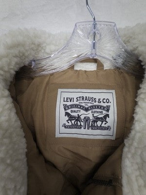 Levis Jacket Men Medium Woodsman Puffer Sherpa Coat Brown Levi’s Zip Snap Levi’s