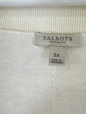 Talbots 3X Tops Sweater V Neck Ivory Pullover Womens Plus Size Long Sleeve