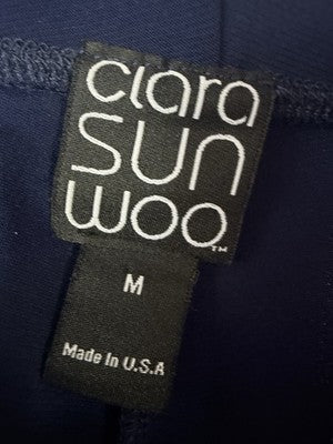 Clara Sun Woo Medium Pants Signature Side Slit Blue Knit Pull On Stretch Womens