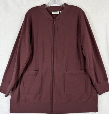 Denim Co Jacket Large Petite LP Burgundy Red Active French Terry Full Zip Womens