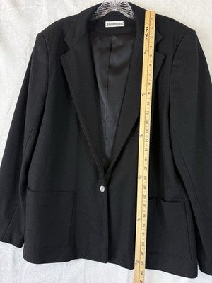 Vintage Wool Blazer 18 Black Made In USA 1 Button Womens Hannington