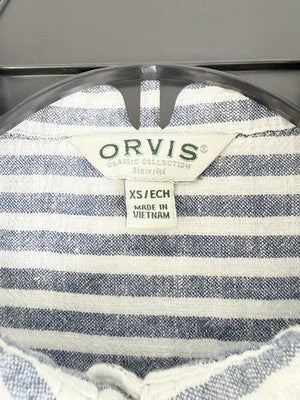Orvis Womens Tops XS 100% Line Button Down Blue White Striped Sleeveless