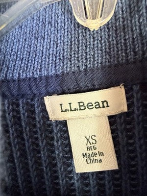 LL Bean Cardigan Sweater Womens XS Blue  Cable Knit Full Zip Blue 100% Cotton