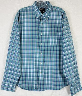 Lands End Large Shirt Blue Plaid Long Sleeve Traditional Fit