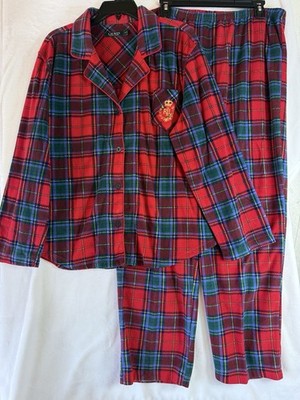 Lauren Ralph Lauren XL Pajamas Fleece Red Blue Tartan Plaid Pajama Set Women