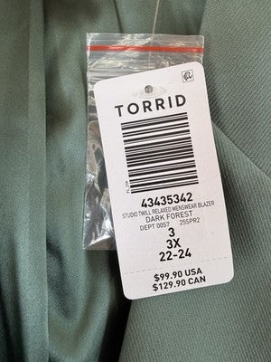 Studio By Torrid Blazer 3 Green 3X Twill Relaxed Menswear Jacket New NWT