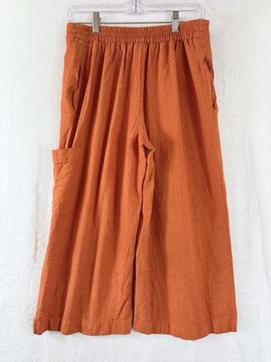 Coldwater Creek Linen Blend Wide Leg Crop Pants Medium Petite Pull On Womens
